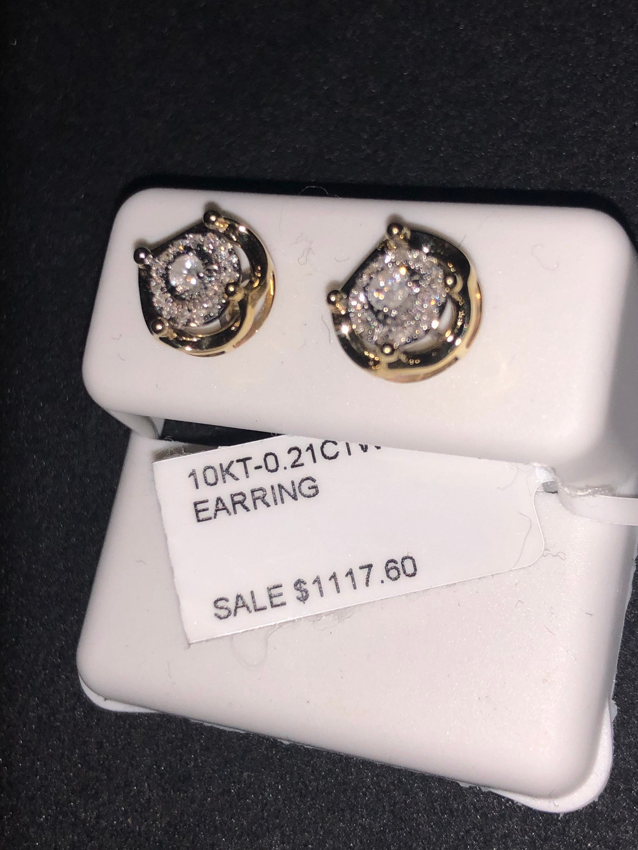 10k solid gold real diamond round solitaire custom made designer earrings not CZ not moissanite not plated comes w/ authenticity card incl.