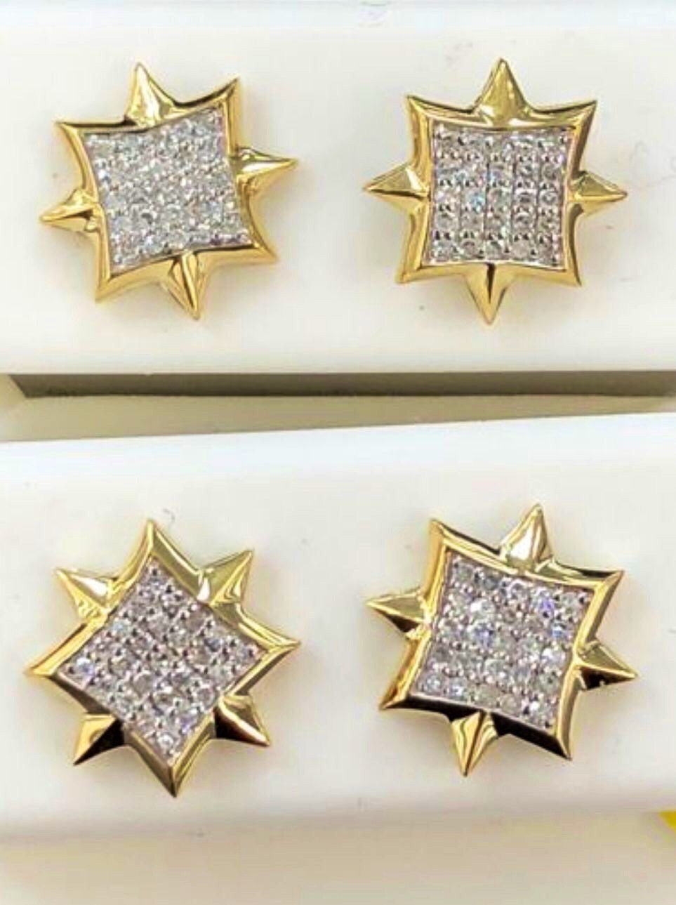 10k solid gold designer real diamond earrings. Not CZ not moissanite not plated authenticity certificate included.