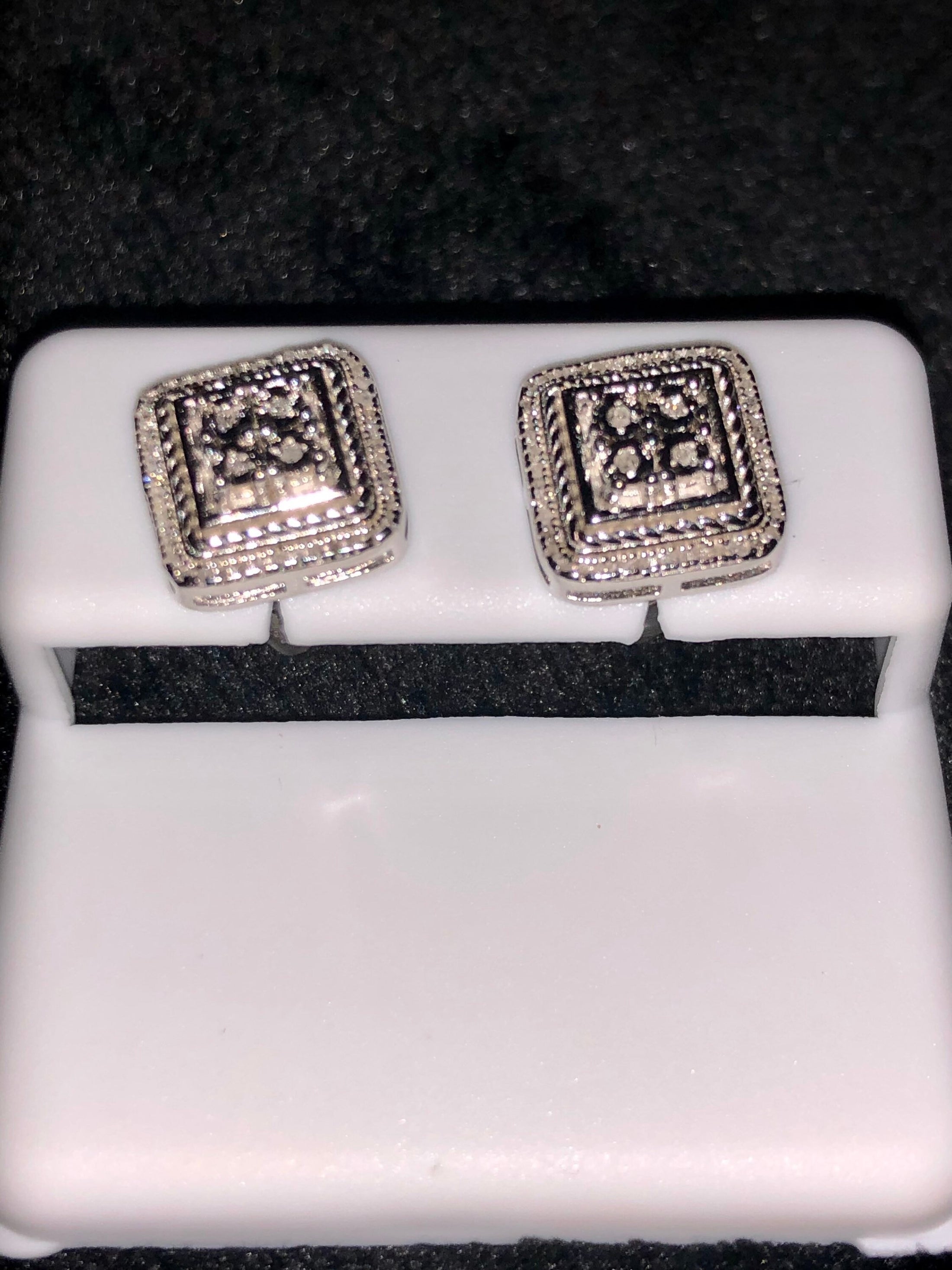 Real natural diamond .30 ct white gold tone square earrings. Not CZ not moissanite not lab comes w/ gift box & certificate of authenticity