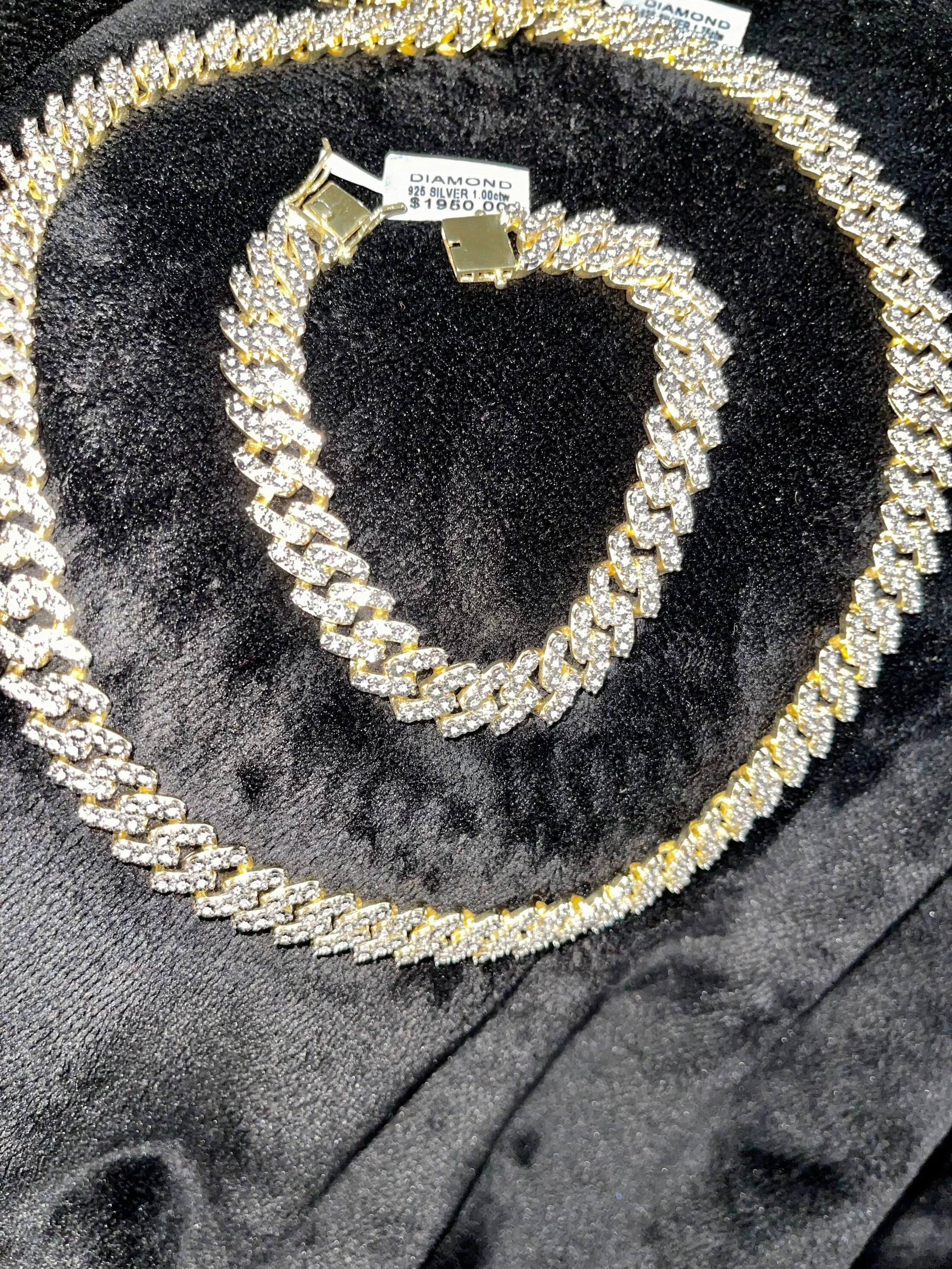 Real diamond Cuban link solid chain not cz not moissanite matching bracelet custom made 3ct natural diamond gift packaging and certified