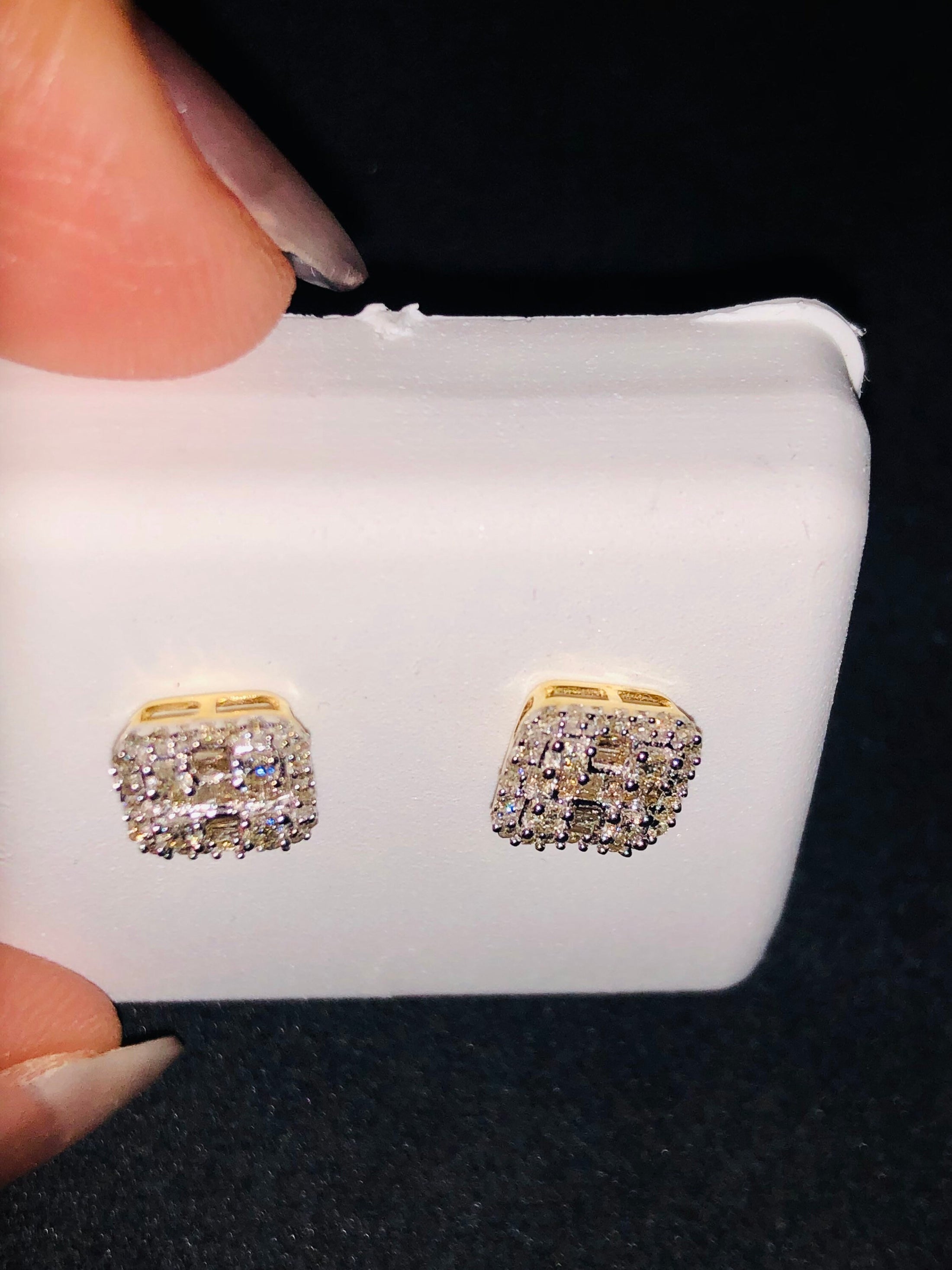 Custom made 10k real solid gold all natural real diamonds earrings not CZ not moissanite not plated comes with certificate of authenticity!