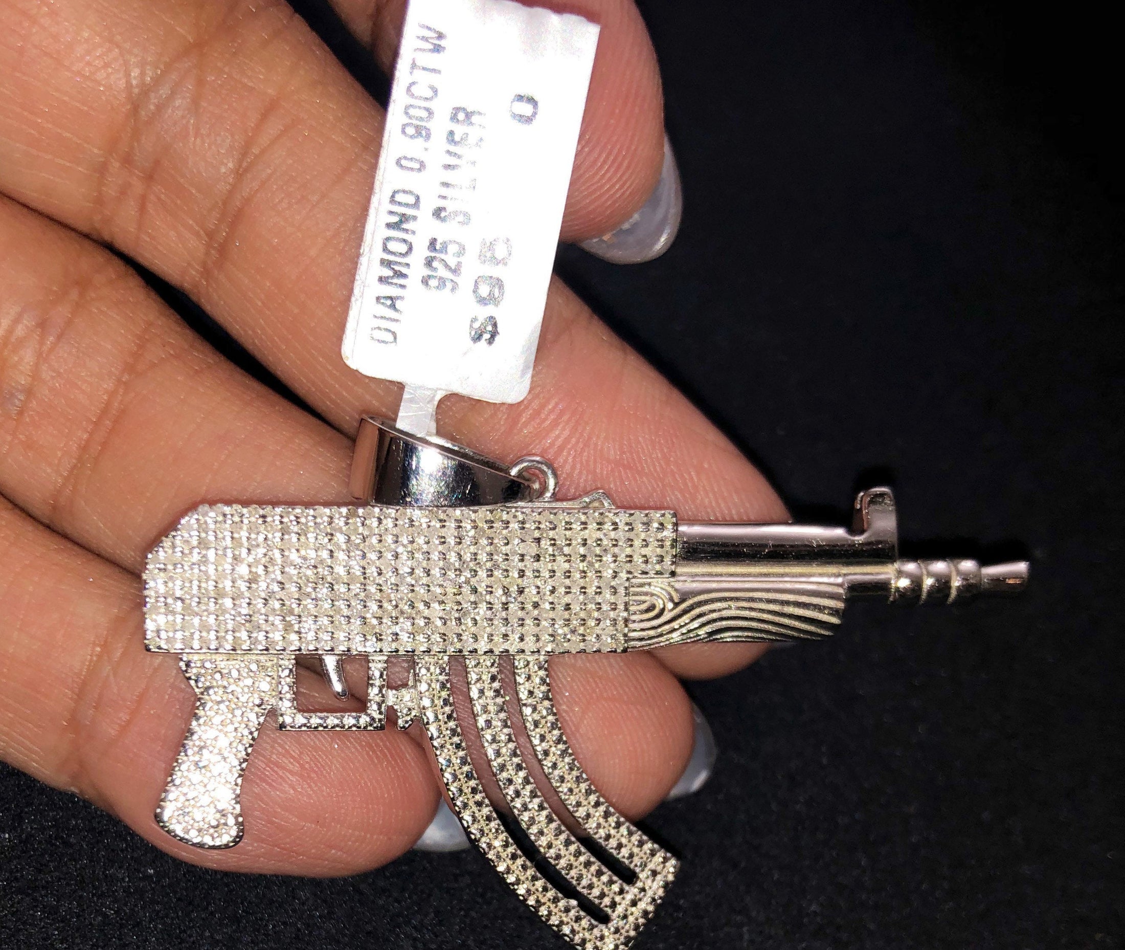 Custom made Real Diamond Gun Rifle Pendant not cz not moissanite not lab made. .90 cttw natural diamonds Wow! Huge sale!