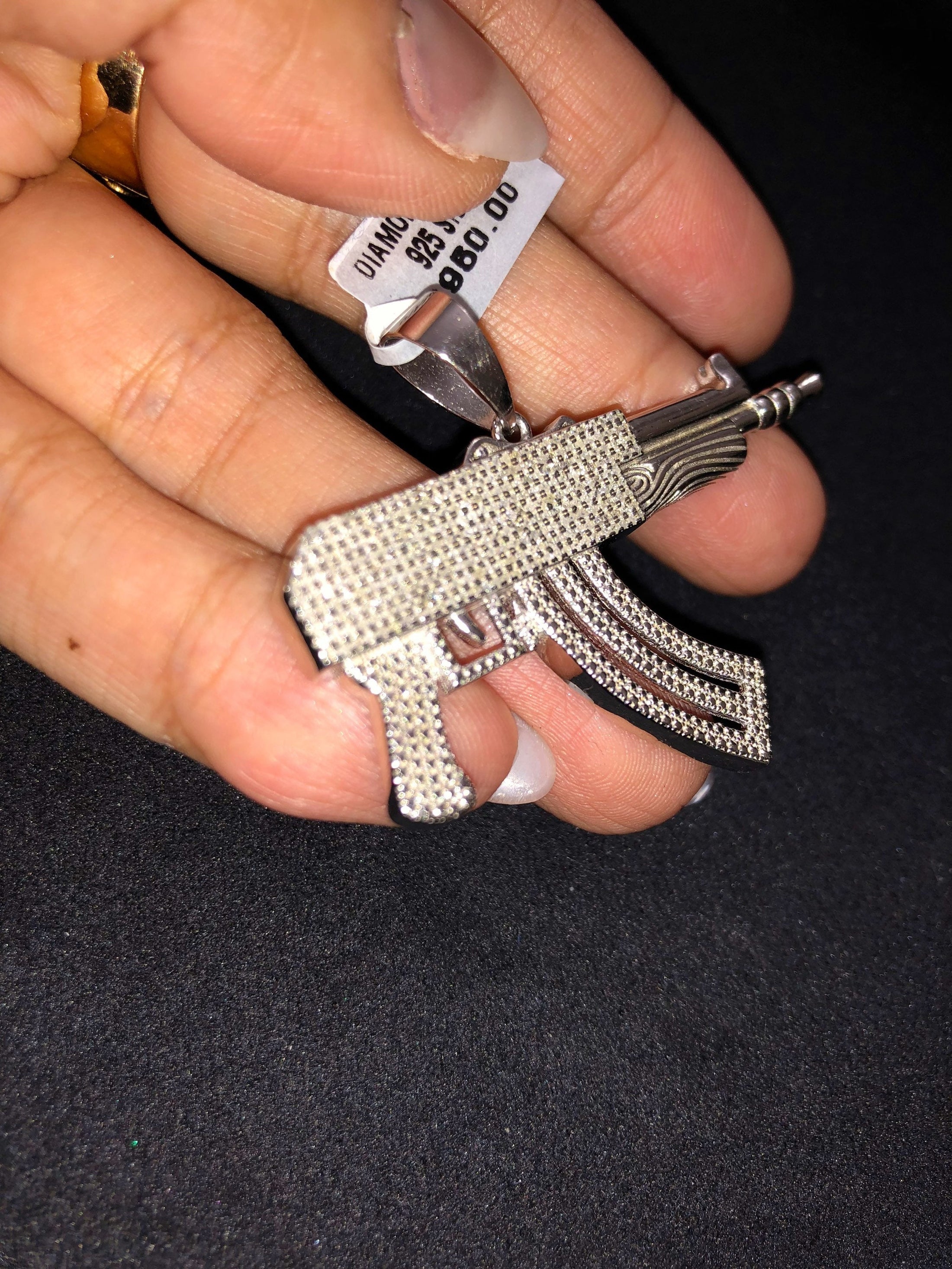 Custom made Real Diamond Gun Rifle Pendant not cz not moissanite not lab made. .90 cttw natural diamonds Wow! Huge sale!