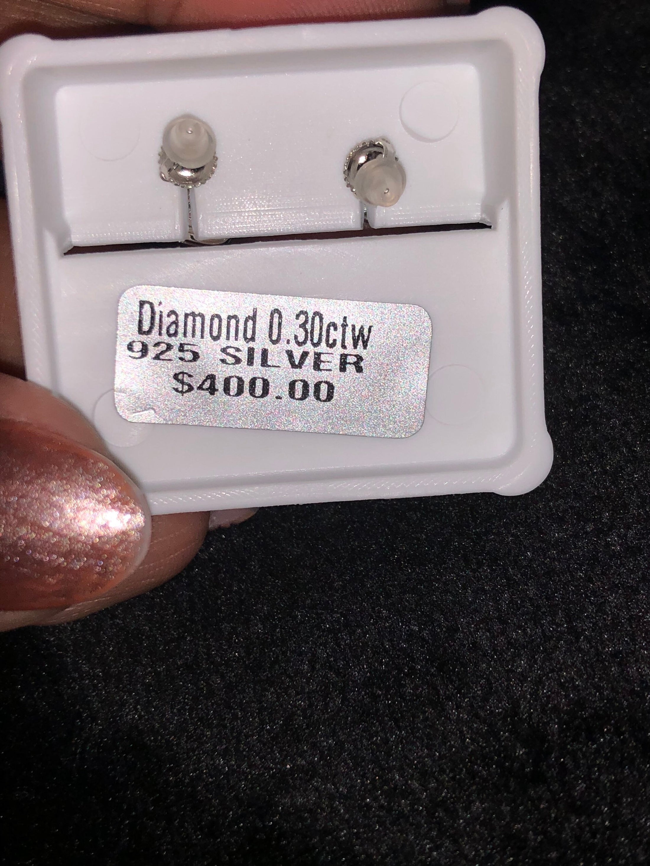 Real natural diamond .30 ct white gold tone square earrings. Not CZ not moissanite not lab comes w/ gift box & certificate of authenticity