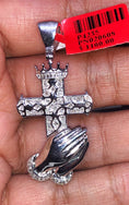 Cargar la imagen en la vista de la galería, Real diamond custom made cross praying hand pendant charm. Beautiful gift holiday birthday anniversary all occasions! Not CZ! Huge sale
