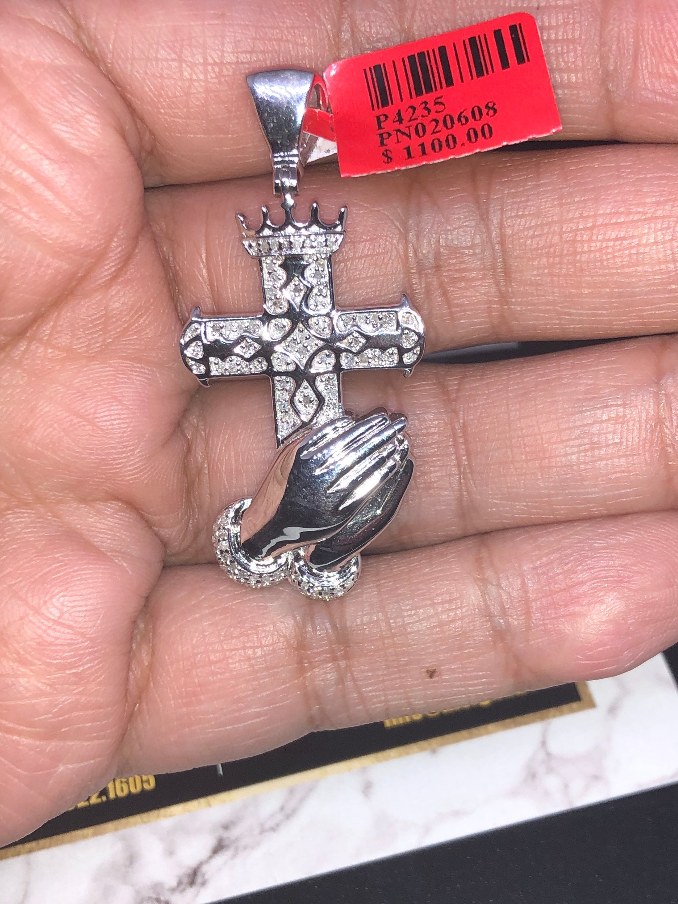 Real diamond custom made cross praying hand pendant charm. Beautiful gift holiday birthday anniversary all occasions! Not CZ! Huge sale