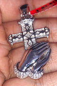 Load image into Gallery viewer, Real Diamond white gold prayer hand cross natural diamond pendant charm .60cttw not CZ not moissanite authenticity card included. Best gift!
