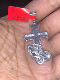 Load image into Gallery viewer, Real Diamond white gold prayer hand cross natural diamond pendant charm .60cttw not CZ not moissanite authenticity card included. Best gift!
