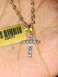 Load image into Gallery viewer, 10k solid gold real diamond cross pendant charm w solid gold chain Not CZ not plated not moissanite! Comes w/ gift box and appraisal! Sale!
