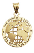 Cargar la imagen en la vista de la galería, 10k solid gold The World Is Yours Pendant 2in w/ 4mm solid gold Diamond cut rope chain 20inch Not Plated! genuine pure gold. Best gift!
