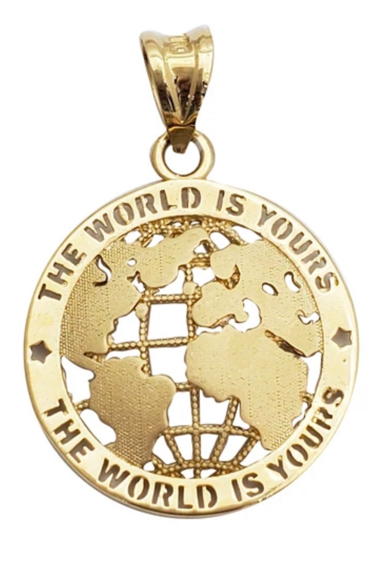 10k solid gold The World Is Yours Pendant 2in w/ 4mm solid gold Diamond cut rope chain 20inch Not Plated! genuine pure gold. Best gift!