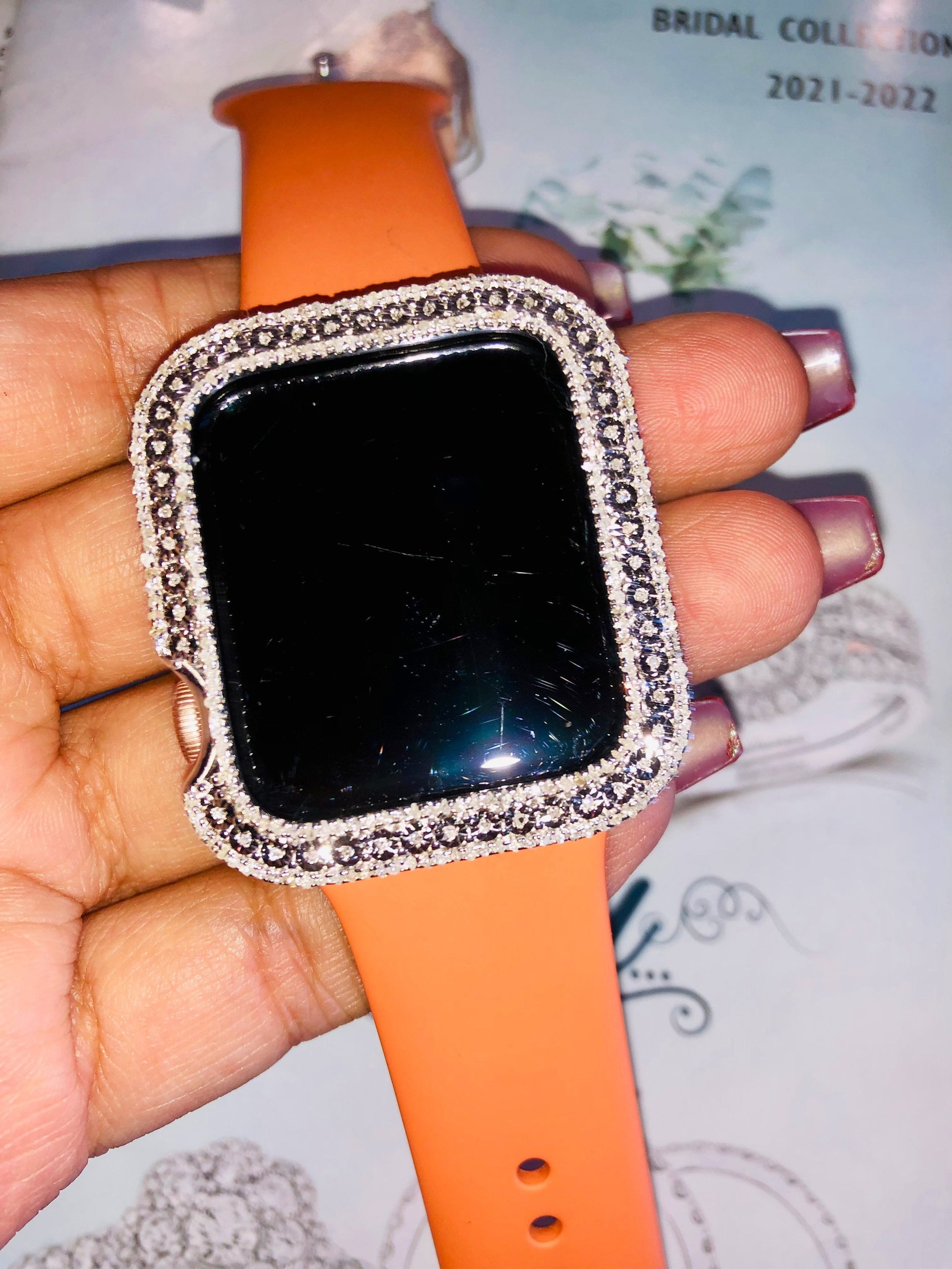 Real Diamond Apple Bezel, 14k Gold Vermeil Natural Diamond Apple Watch case, 40mm 41mm, 42mm, 44mm, 45mm, 49mm All Series, Christmas Gift