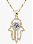 Load image into Gallery viewer, GRA certified Hamsa Evil Eye diamond necklace best gift for your loved one this holiday! 1ct brilliant cut diamond GRA Certificate included
