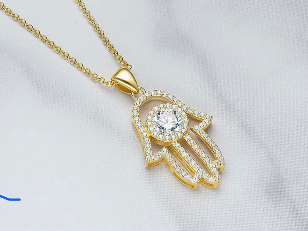 GRA certified Hamsa Evil Eye diamond necklace best gift for your loved one this holiday! 1ct brilliant cut diamond GRA Certificate included