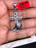 Cargar la imagen en la vista de la galería, Real diamond custom made cross praying hand pendant charm. Beautiful gift holiday birthday anniversary all occasions! Not CZ! Huge sale
