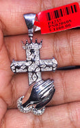 Cargar la imagen en la vista de la galería, Real diamond custom made cross praying hand pendant charm. Beautiful gift holiday birthday anniversary all occasions! Not CZ! Huge sale
