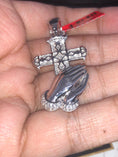 Cargar la imagen en la vista de la galería, Real diamond custom made cross praying hand pendant charm. Beautiful gift holiday birthday anniversary all occasions! Not CZ! Huge sale
