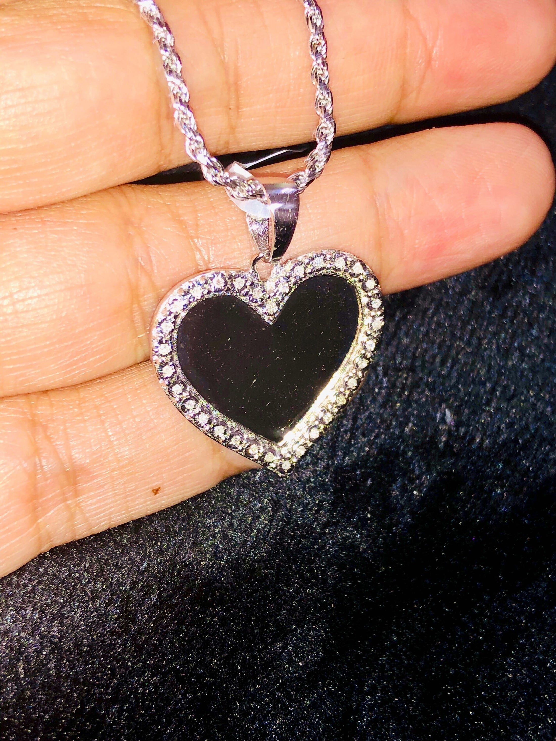 Beautiful Real Diamond Heart Memory Charm Pendant w/diamond cut solid rope chain Not CZ not plated Authenticity card & holiday gift!