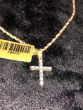 Load image into Gallery viewer, 10k solid gold real diamond cross pendant charm w solid gold chain Not CZ not plated not moissanite! Comes w/ gift box and appraisal! Sale!
