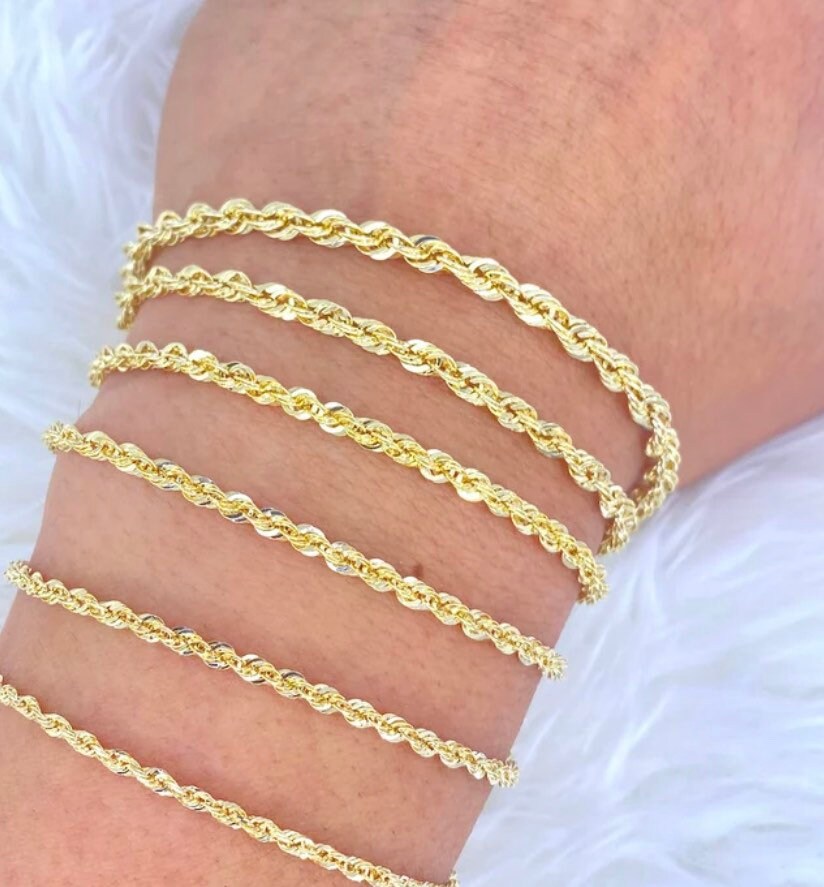 10k Solid Gold Diamond Cut Rope Bracelet 2mm 7 inch beautiful gift NOT plated! Huge sale! Best gift! Don’t miss out! Free gift packaging