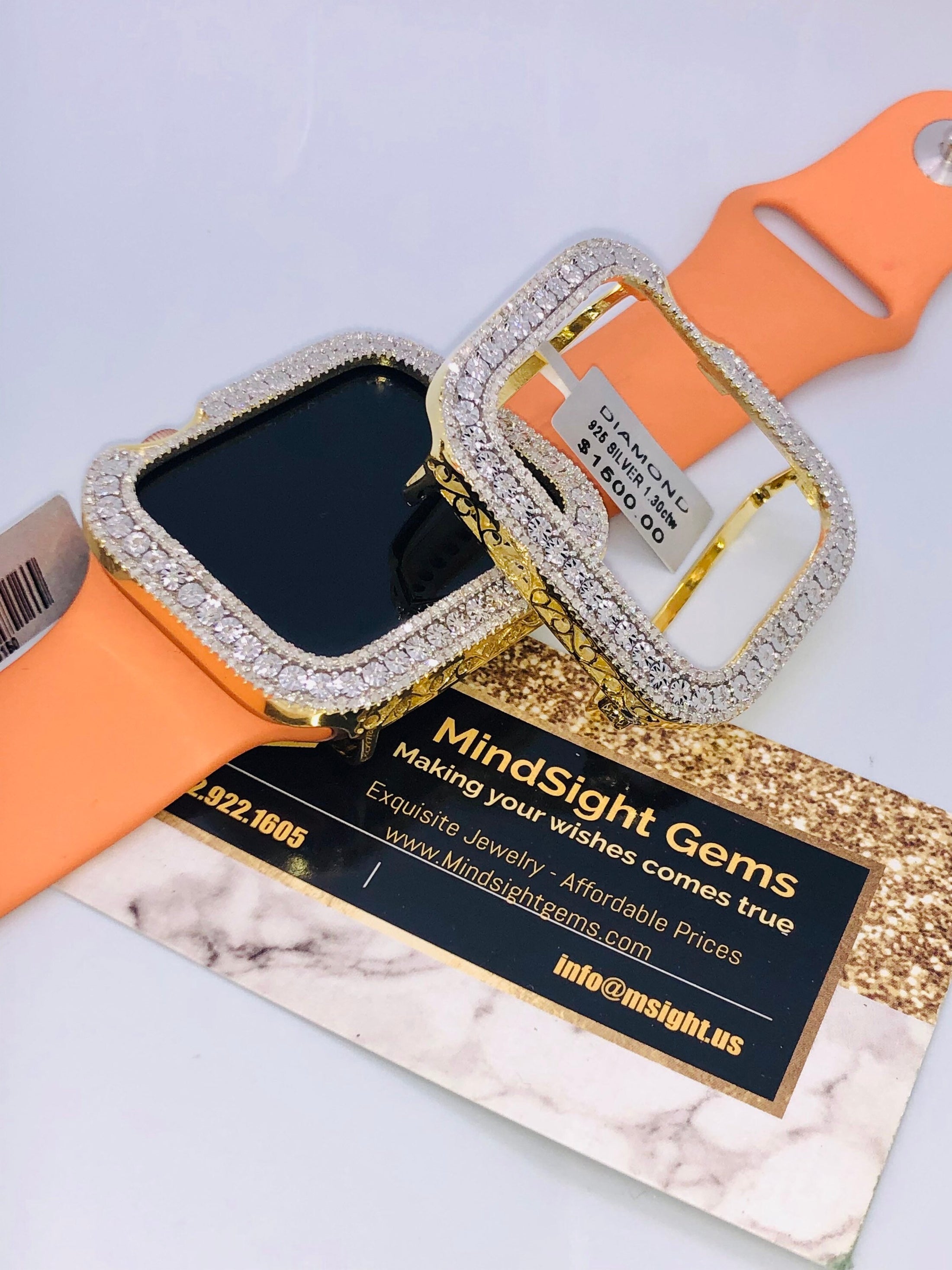 14k Gold Vermeil Real Genuine Authentic Diamond Apple Watch Bezel Series 4,5,6,7,8, ALL Sizes NOT Lab Made 100% Real Diamonds, new series
