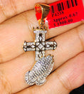 Load image into Gallery viewer, Real Diamond Custom Made Cross Prayer hand pendant charm Not CZ Not lab made Gift Box and Authenticity card included. best seller Gift! Sale
