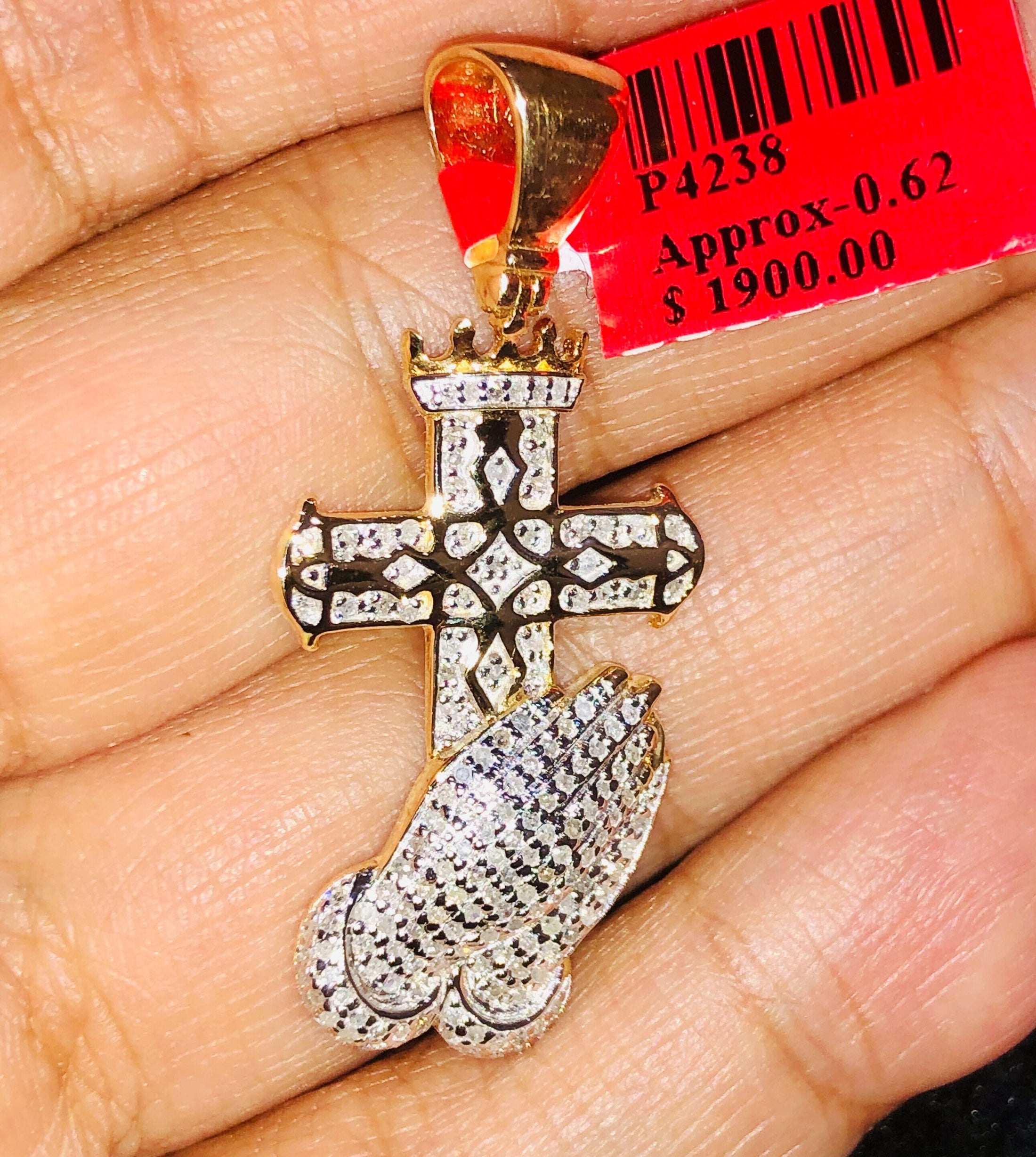 Real Diamond Custom Made Cross Prayer hand pendant charm Not CZ Not lab made Gift Box and Authenticity card included. best seller Gift! Sale