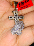 Load image into Gallery viewer, Real Diamond Custom Made Cross Prayer hand pendant charm Not CZ Not lab made Gift Box and Authenticity card included. best seller Gift! Sale
