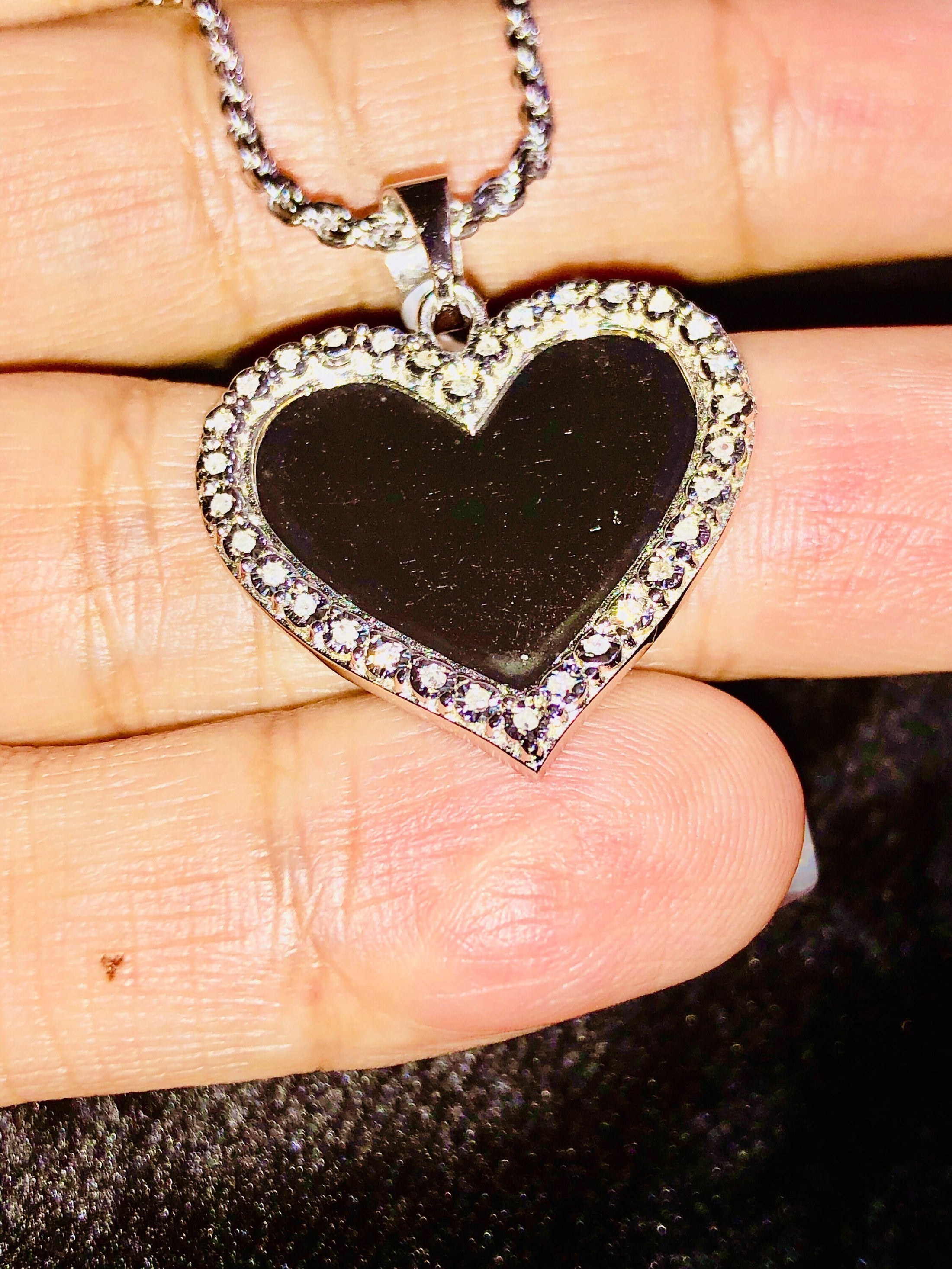 Beautiful Real Diamond Heart Memory Charm Pendant w/diamond cut solid rope chain Not CZ not plated Authenticity card & holiday gift!