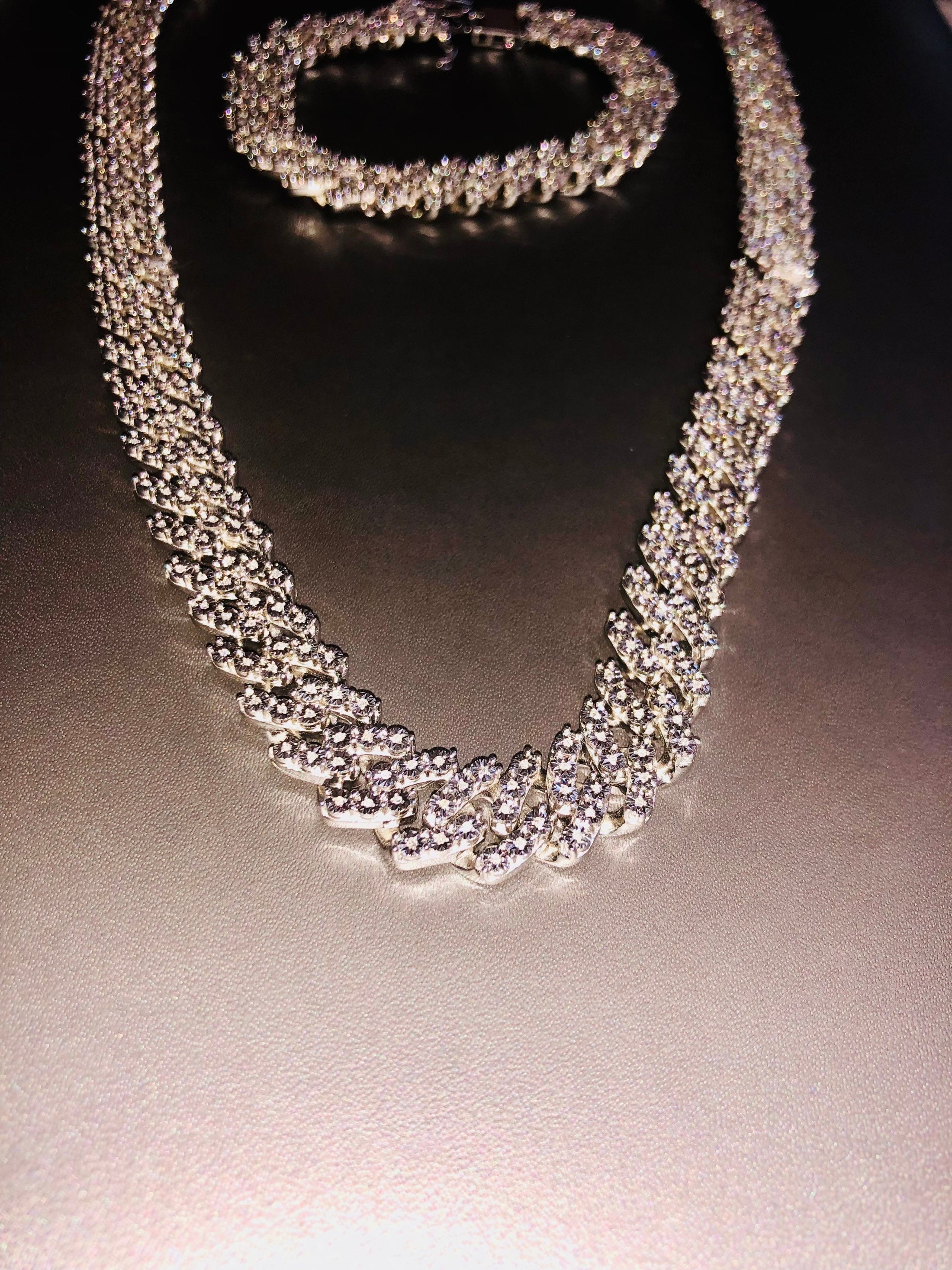 Real diamond Cuban link necklace & matching bracelet set Semi Annual sale! Not CZ not moissanite unbeatable prices authenticity card incl.