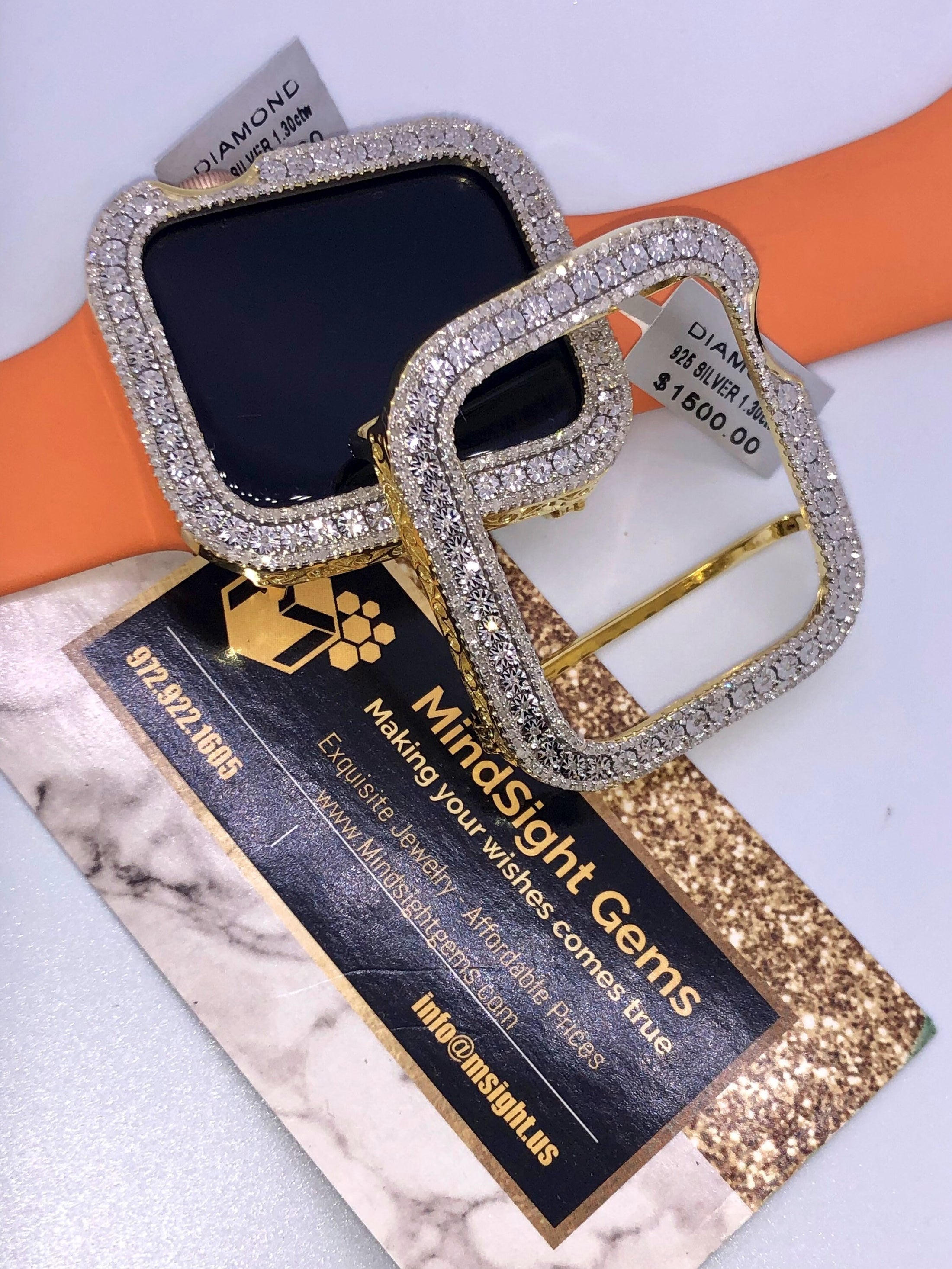 14k Gold Vermeil Real Genuine Authentic Diamond Apple Watch Bezel Series 4,5,6,7,8, ALL Sizes NOT Lab Made 100% Real Diamonds, new series