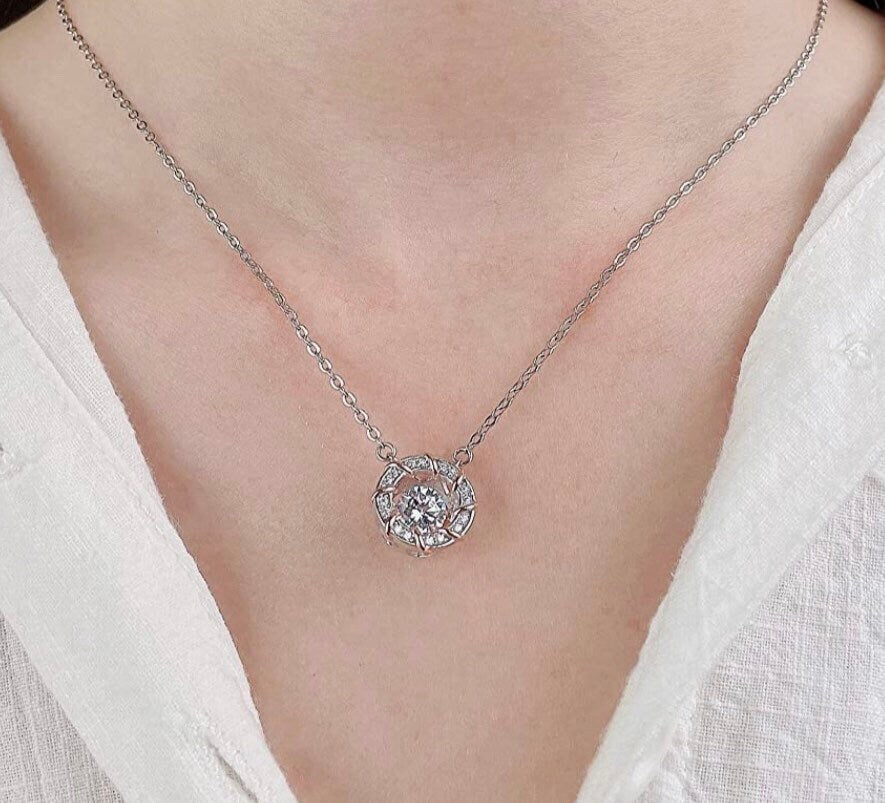 1ct GRA certified lab diamond necklace, Bridal Jewelry, solitaire necklace, lab grown moissanite diamond, vvs certified, GRA card included,