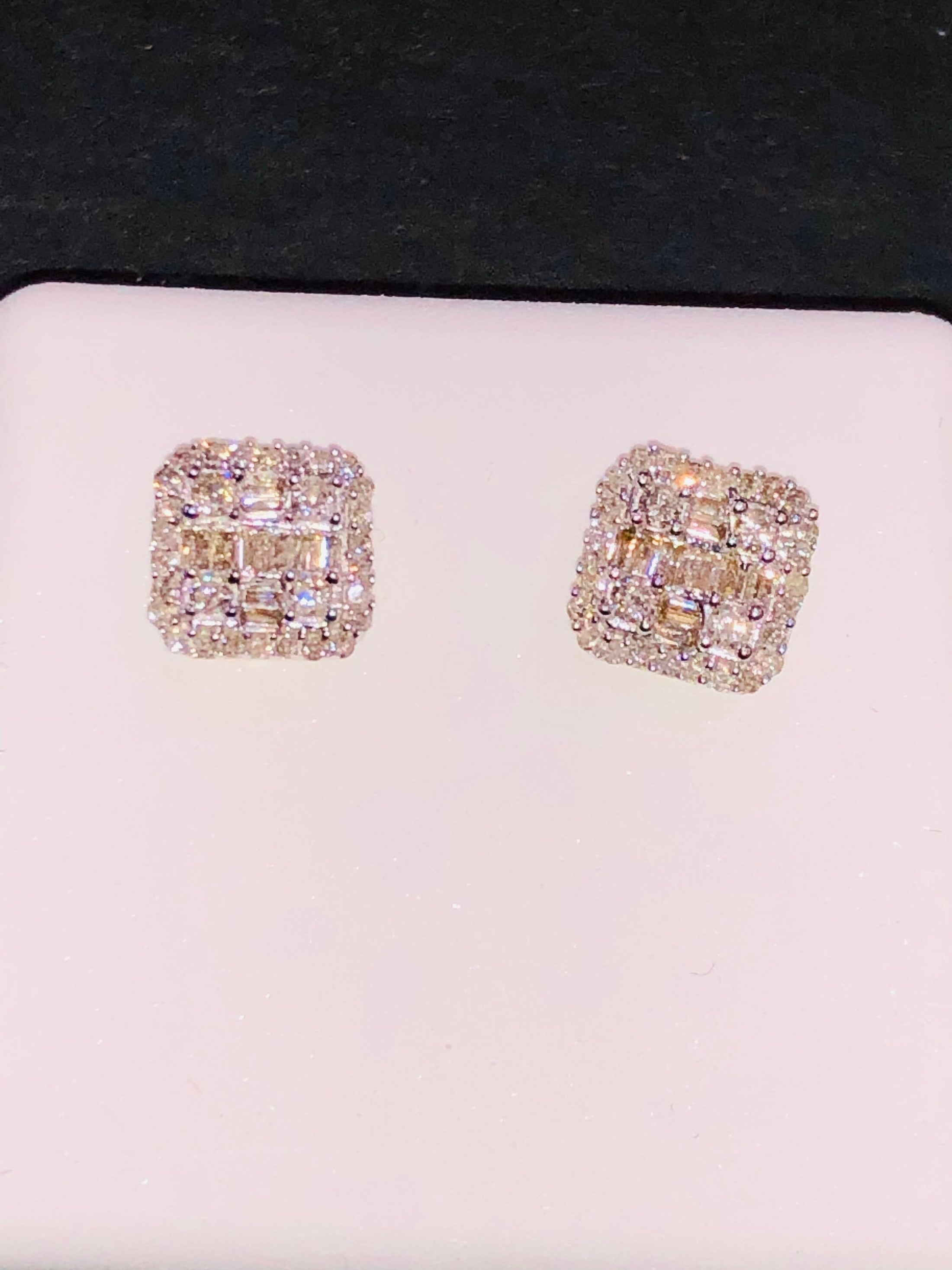 10k Solid Gold Real Diamond Earrings | Free Appraisal | Big Black Friday Sale | Screwback Bling Earrings, Gifts for him, Baguette Cross Stud