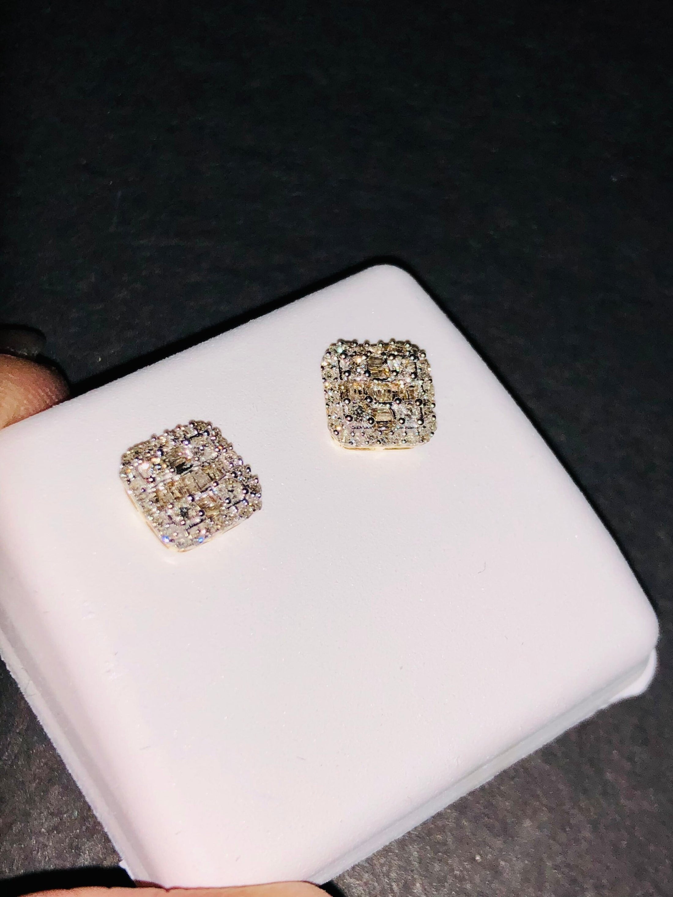 10k Solid Gold Real Diamond Earrings | Free Appraisal | Big Black Friday Sale | Screwback Bling Earrings, Gifts for him, Baguette Cross Stud