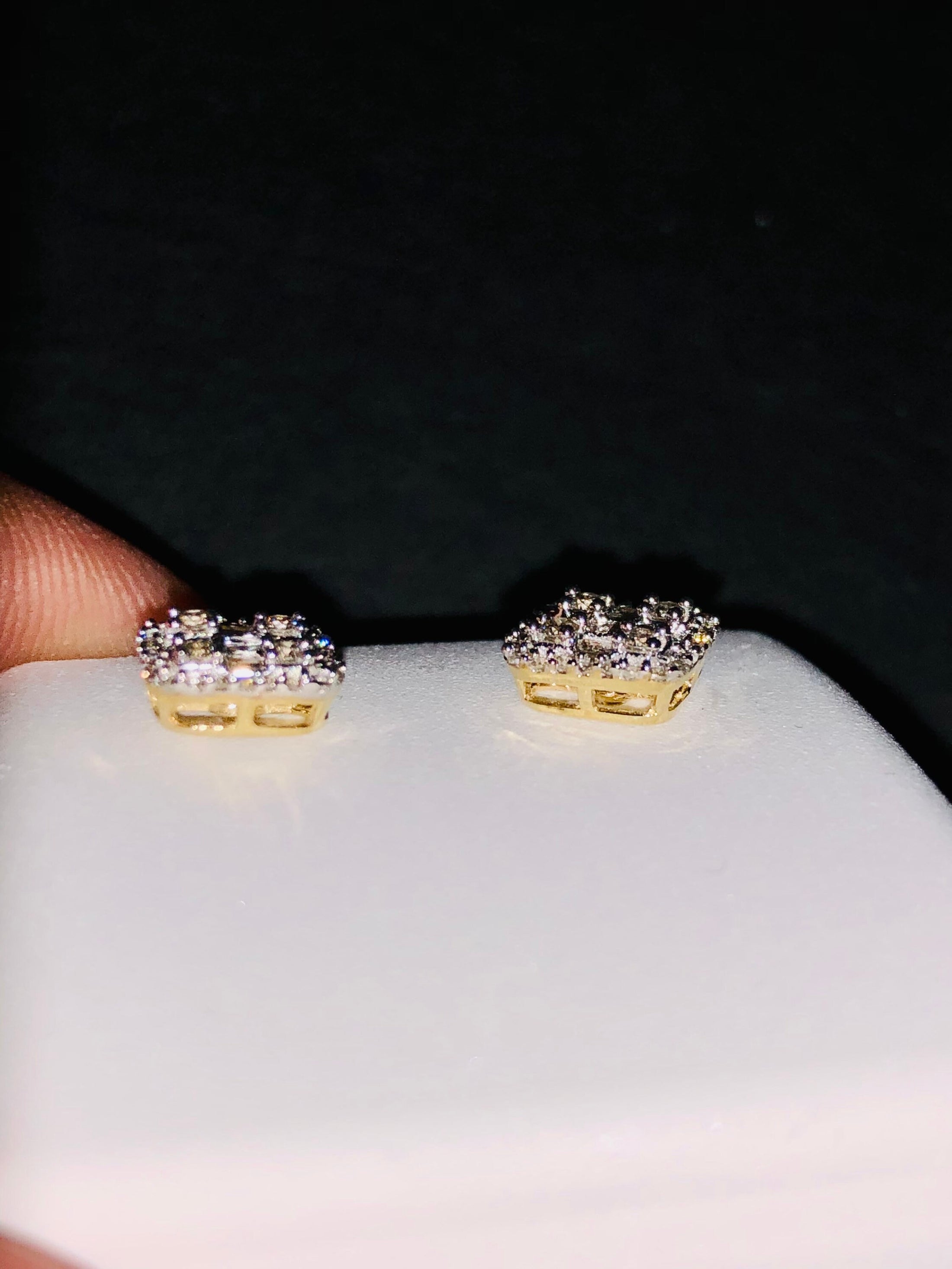 10k Solid Gold Real Diamond Earrings | Free Appraisal | Big Black Friday Sale | Screwback Bling Earrings, Gifts for him, Baguette Cross Stud