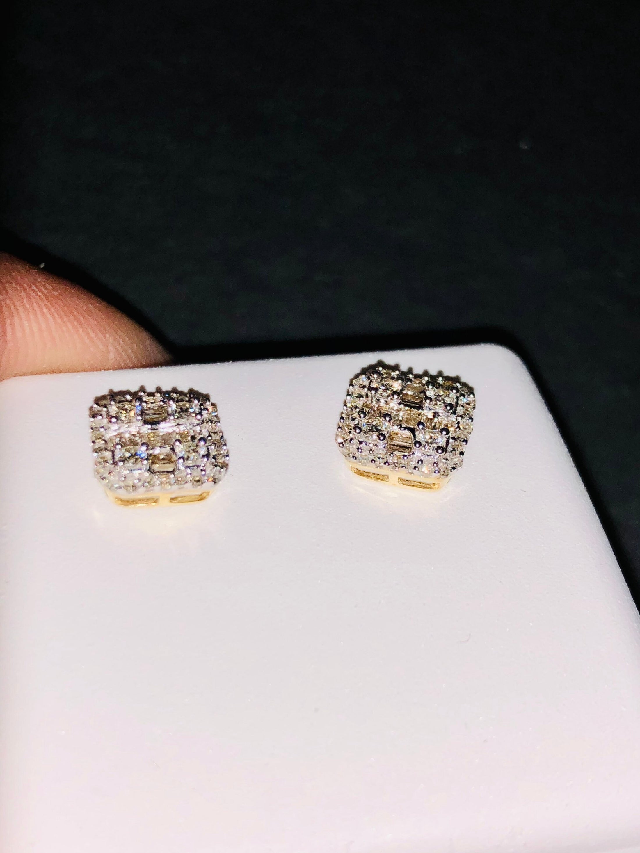 10k Solid Gold Real Diamond Earrings | Free Appraisal | Big Black Friday Sale | Screwback Bling Earrings, Gifts for him, Baguette Cross Stud