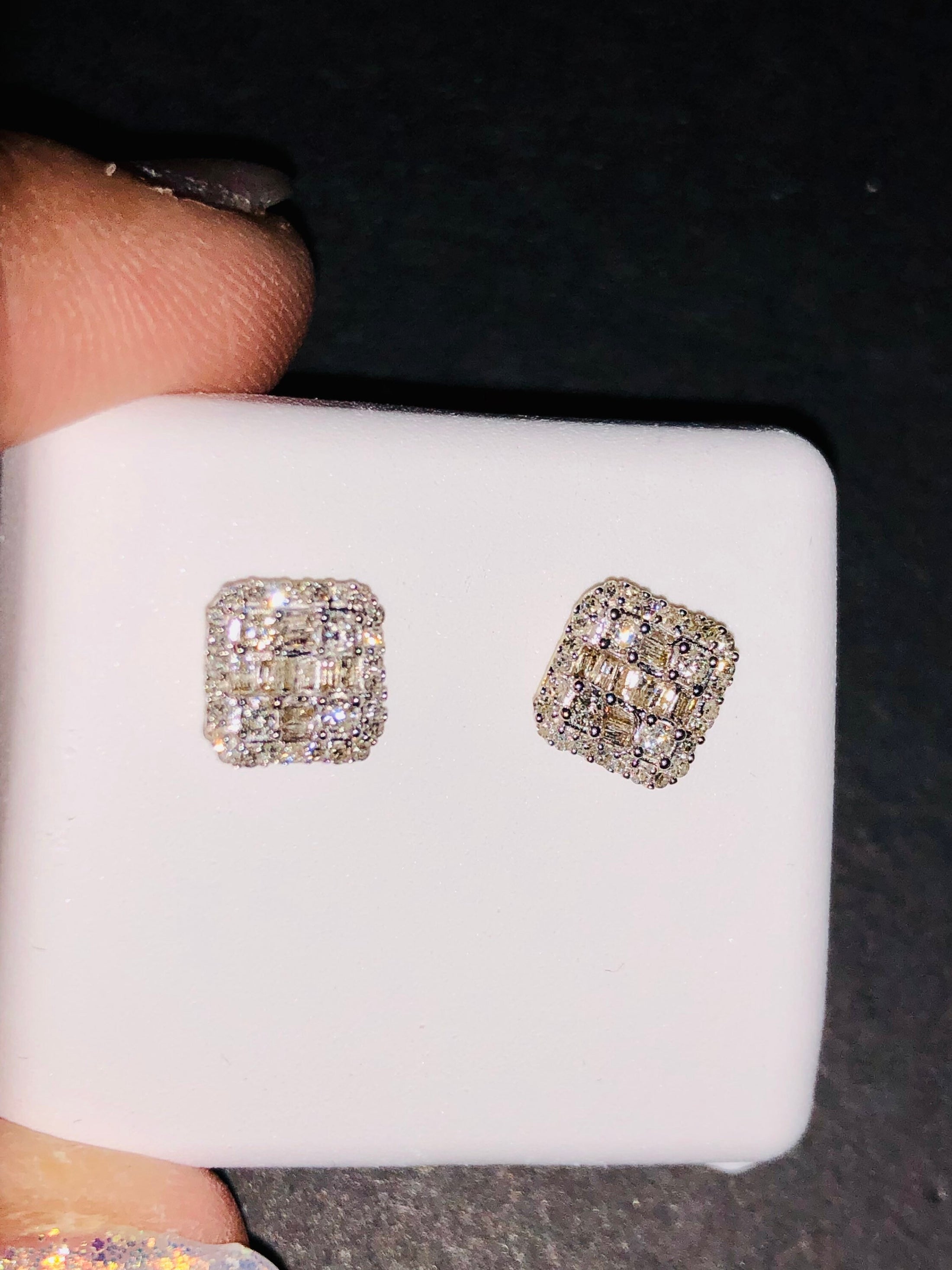 10k Solid Gold Real Diamond Earrings | Free Appraisal | Big Black Friday Sale | Screwback Bling Earrings, Gifts for him, Baguette Cross Stud