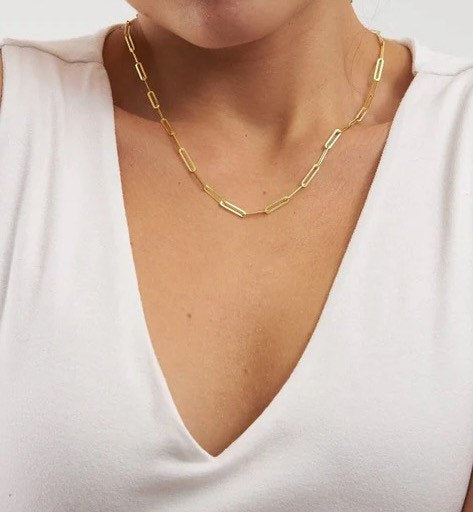 Paper Clip Chain | 10k Gold Vermeil | Slim | Dainty | Necklace | Stunning | For Her | Christmas Gift