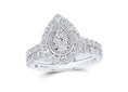 Load image into Gallery viewer, 10k white gold vermeil Real genuine natural diamond bridal engagement ring set Not cz no fake stones Authenticity card included wedding gift
