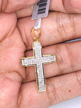 Load image into Gallery viewer, 10k yellow gold vermeil Genuine natural diamond cross pendant 1/2 carat beautiful custom made diamond cross nest gift for your loved one wow
