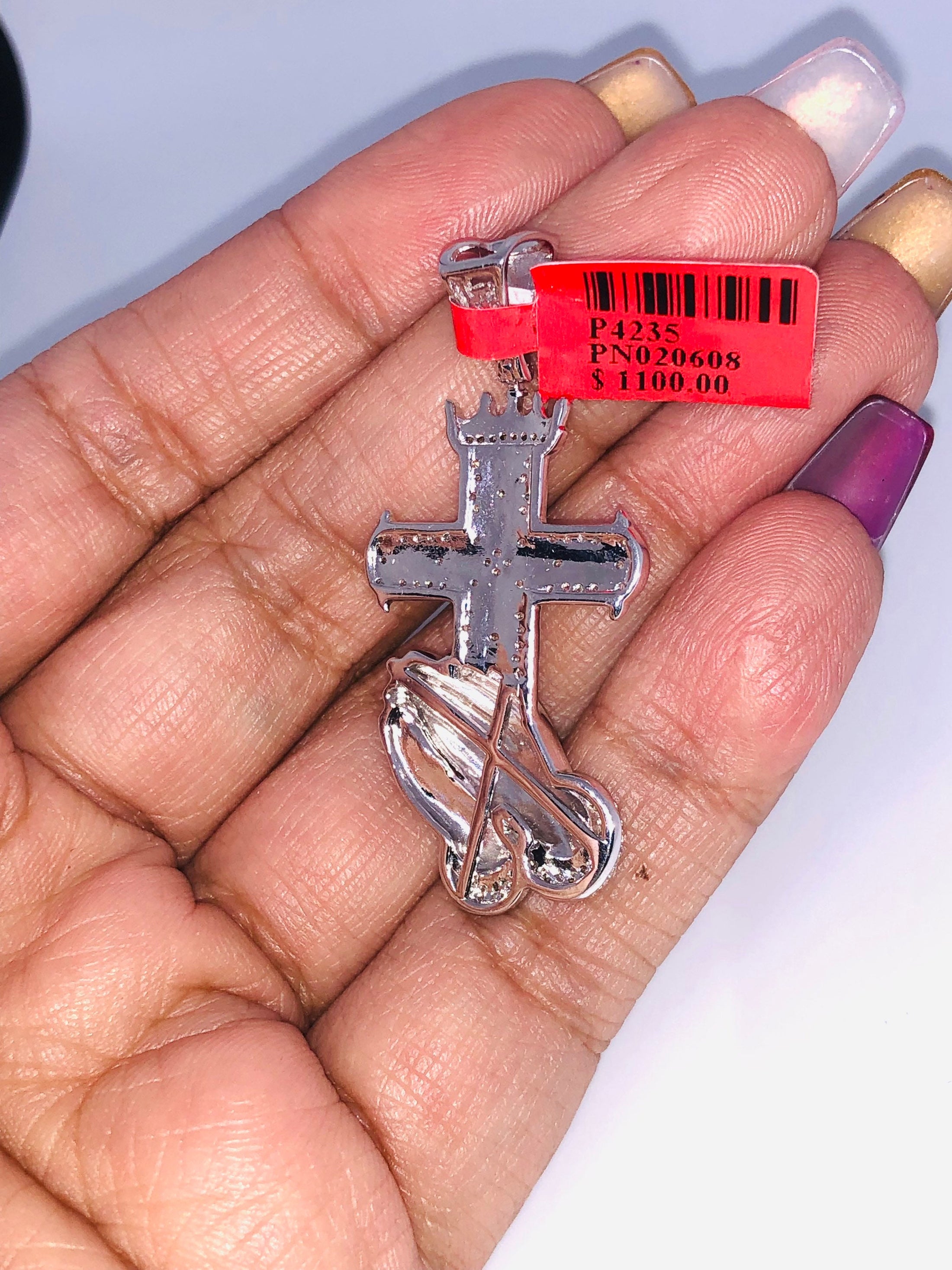 Custom made Genuine natural diamond prayer Hand cross pendant charm so perfect and beautiful best gift birthday anniversary religious wow!