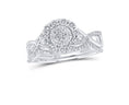 Cargar la imagen en la vista de la galería, 10k white gold vermeil Real genuine natural diamond bridal engagement ring set Not cz no fake stones Authenticity card included wedding gift
