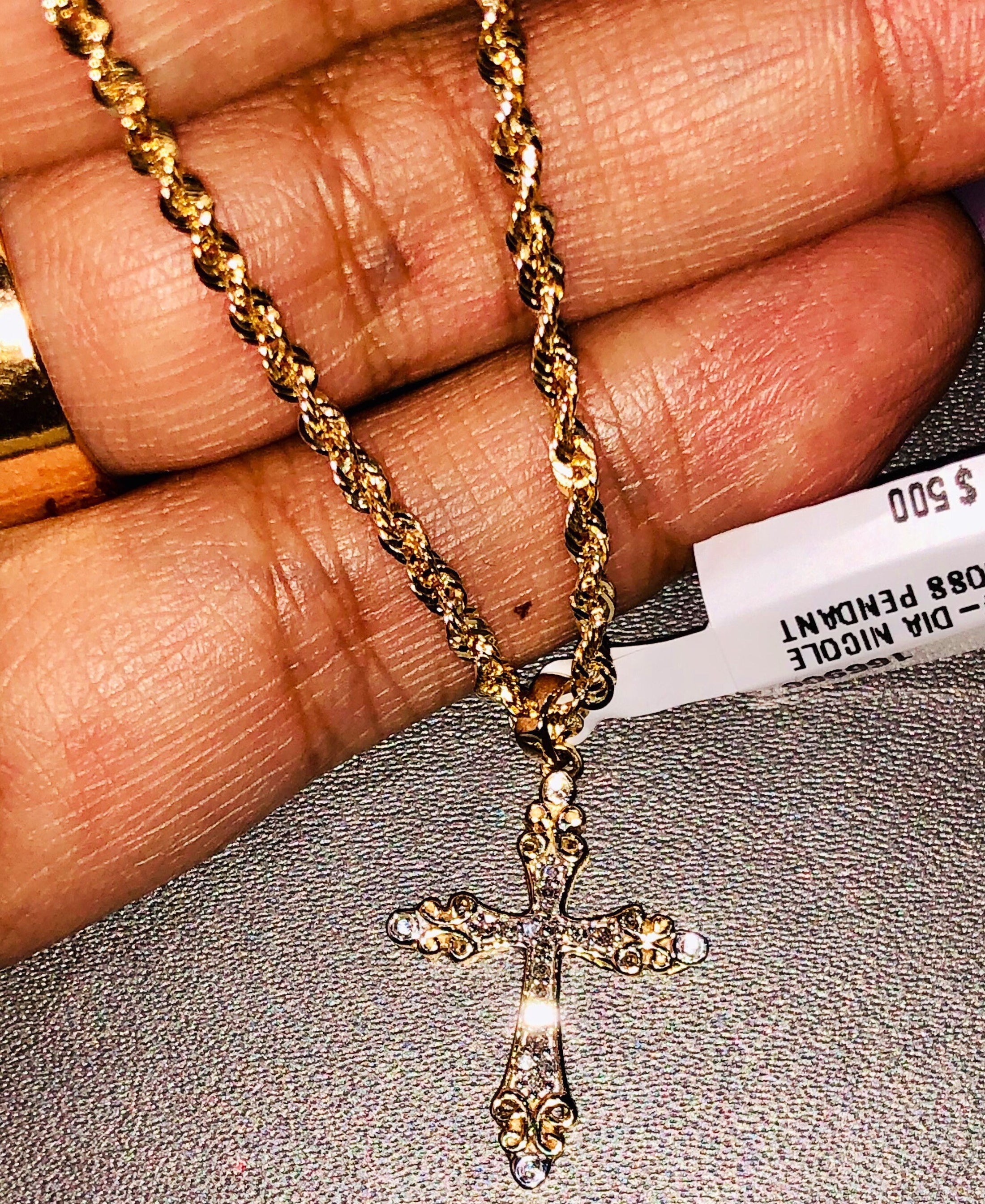 10k solid real gold real natural diamond cross necklace set not CZ not plated free appraisal, Free Ship, Free gift wrap for Christmas Gift