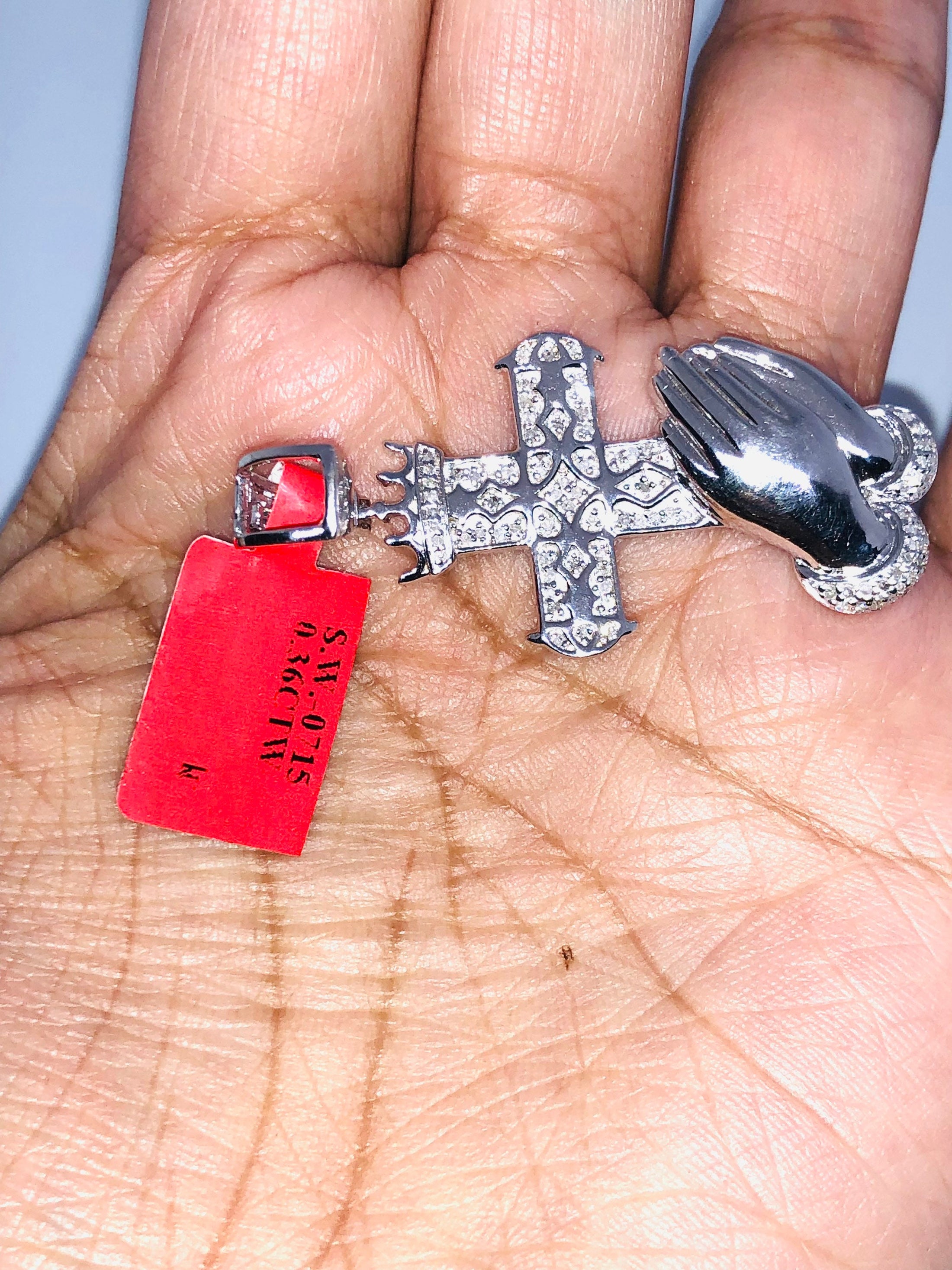 Custom made Genuine natural diamond prayer Hand cross pendant charm so perfect and beautiful best gift birthday anniversary religious wow!