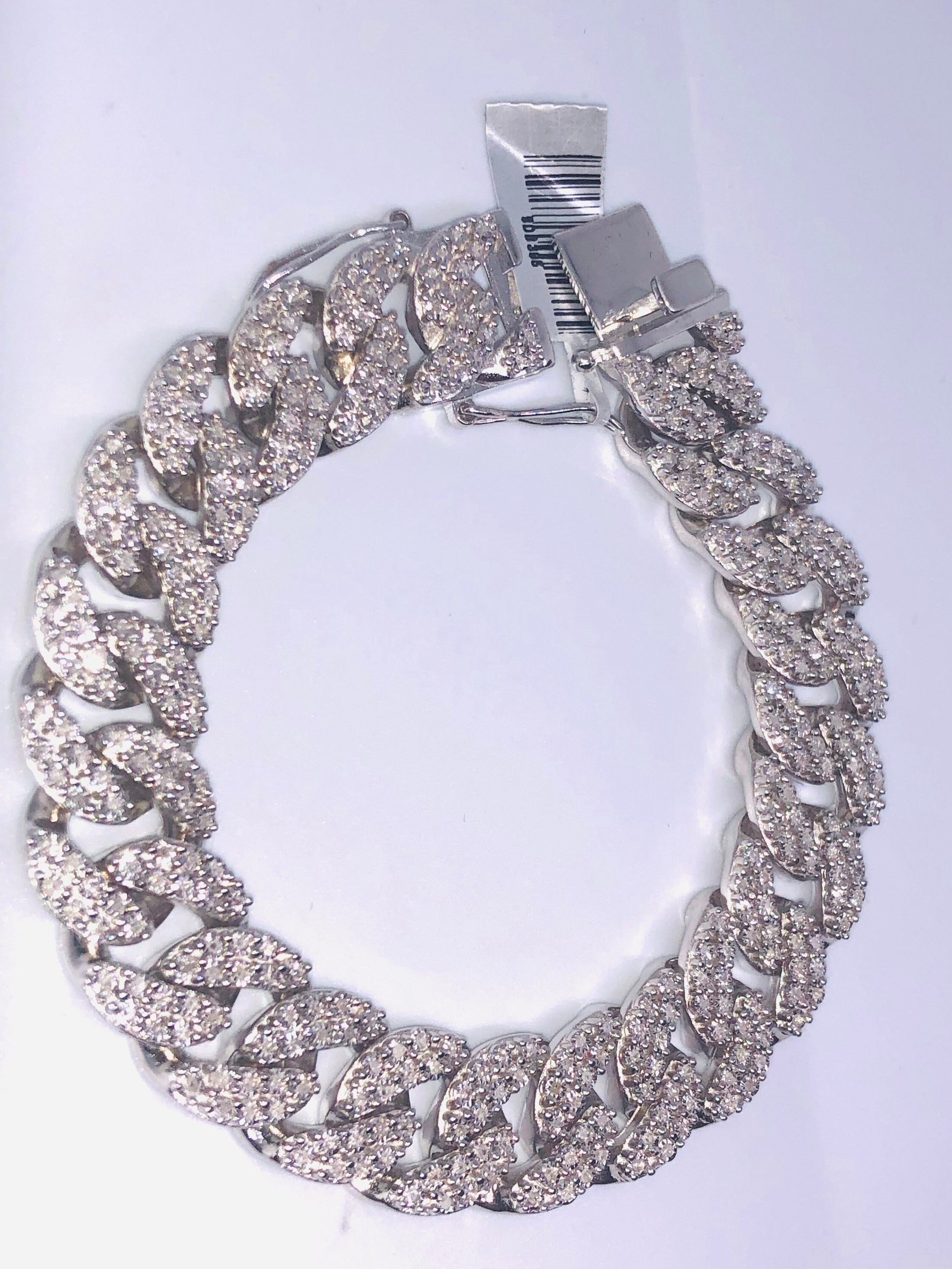 10k White Gold Vermeil | Cuban Link Diamond Bracelet 1.75ct 15mm | Best Gift | Gift For Him | Christmas Gift