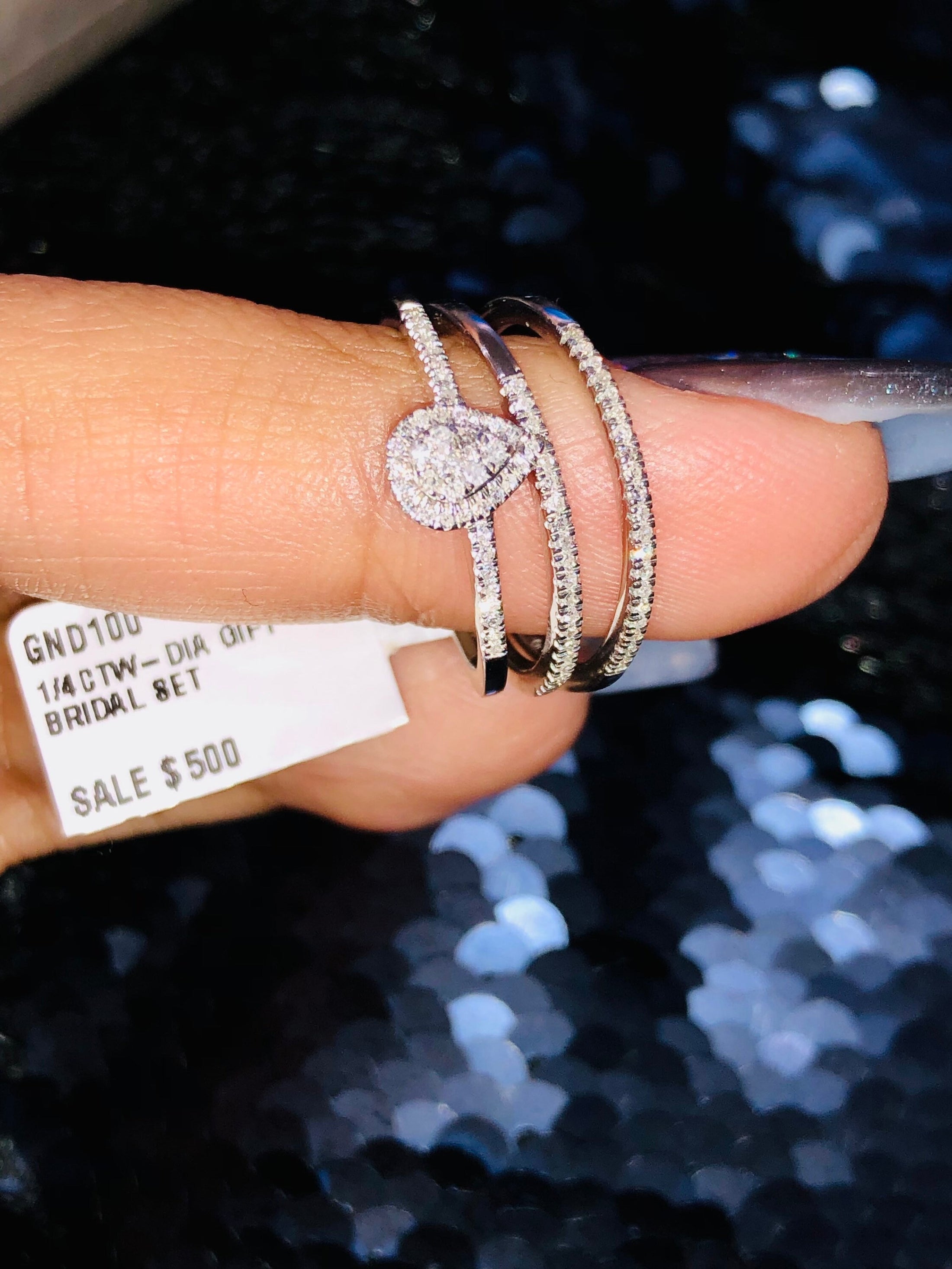 Real diamond 3 pc bridal set 1/4ct Genuine natural diamond ring stunning elegant promise ring not CZ not fake best gift LED ring box Sale!