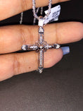 Cargar la imagen en la vista de la galería, Real Diamond Cross Pendant Charm Not CZ not moissanite comes with custom made Turkish sparkle chain 10k white gold vermeil free gift box!
