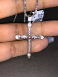 Cargar la imagen en la vista de la galería, Real Diamond Cross Pendant Charm Not CZ not moissanite comes with custom made Turkish sparkle chain 10k white gold vermeil free gift box!
