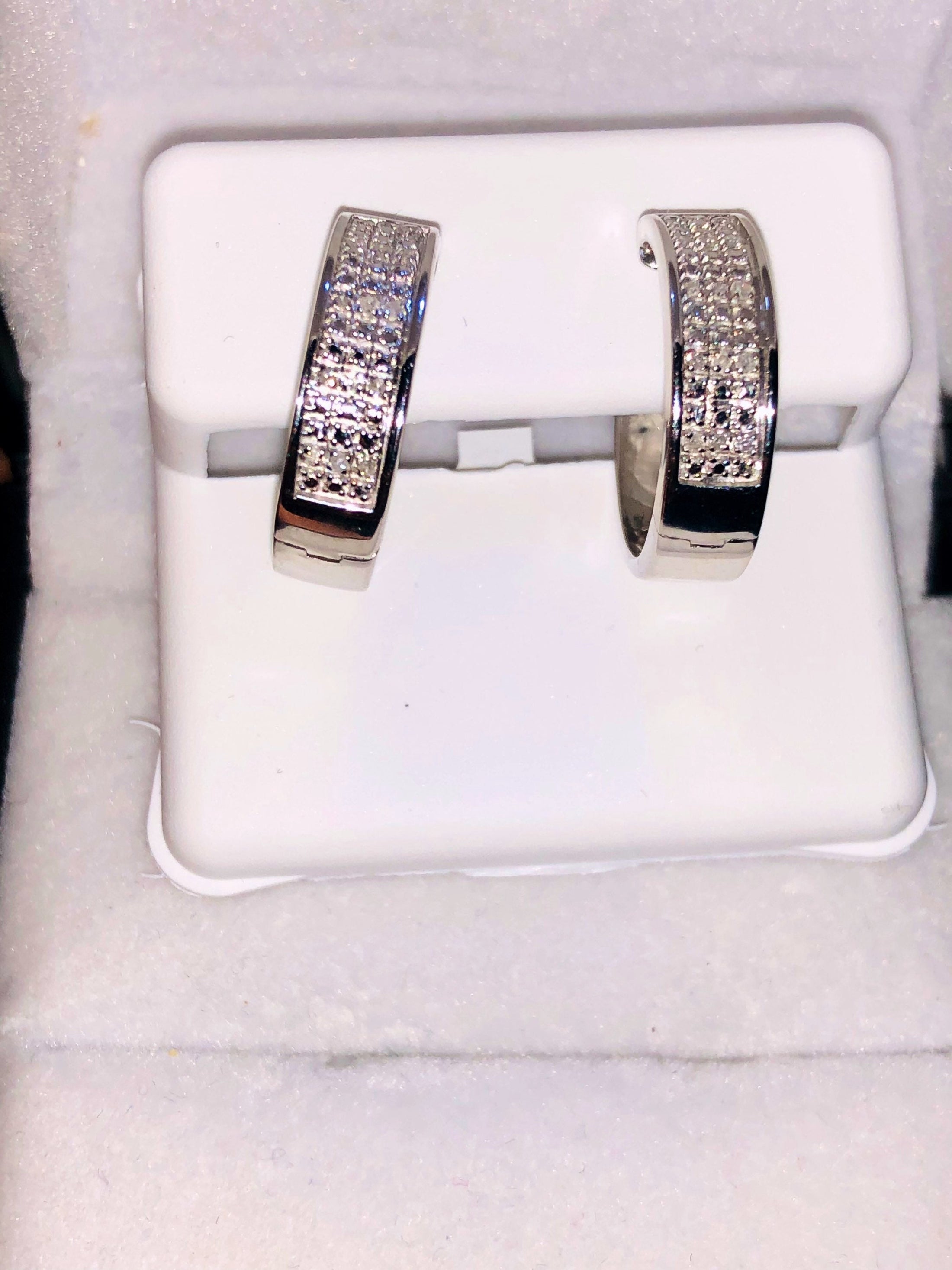 Beautiful Real Diamond 10k white gold vermeil Hoops. Perfect for everyday wear! Best gift Free Gift wrap & Authenticity card Not CZ not lab