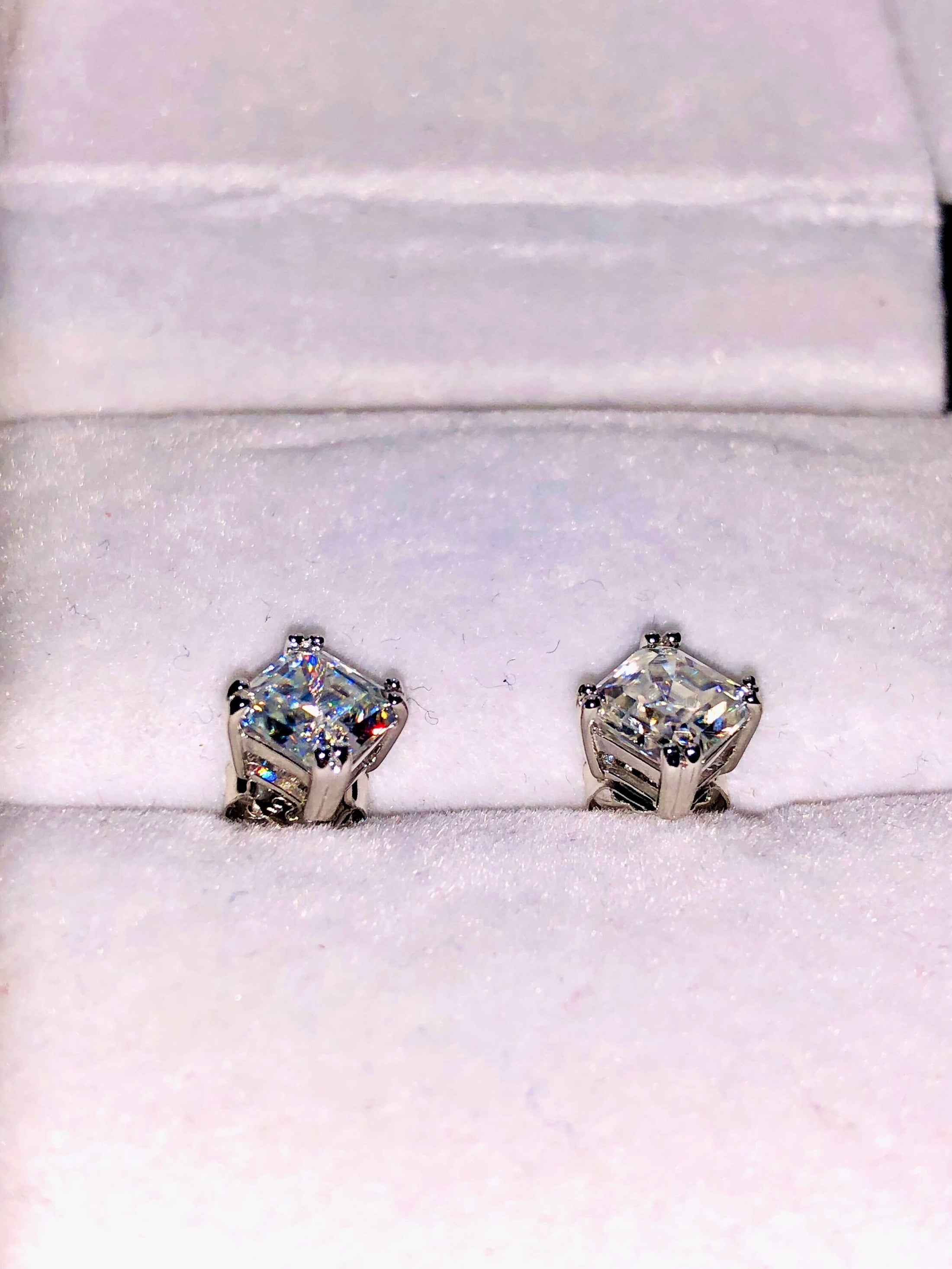 18k white gold vermeil 925 stunning Asscher GRA Certified moissanite diamond earring stud Beat gift for him or her Passes diamond testers